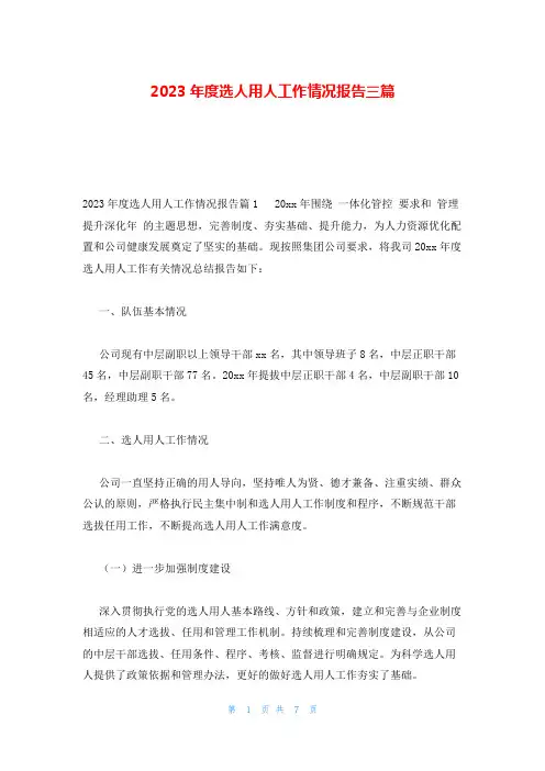 2023年度选人用人工作情况报告三篇