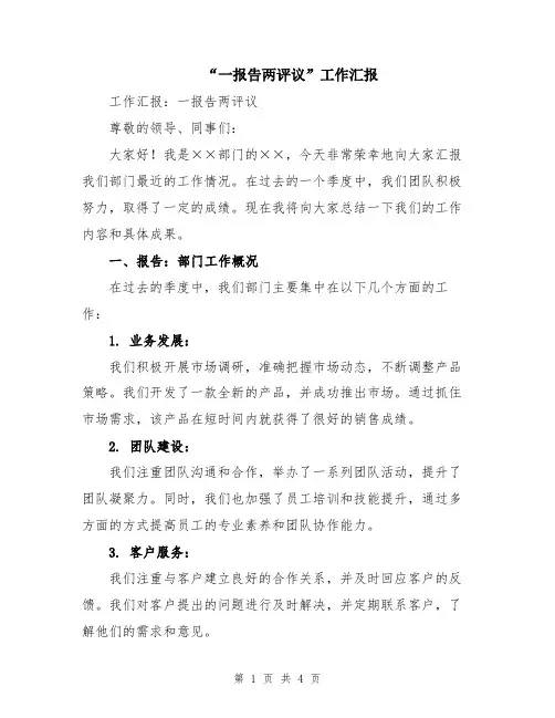 “一报告两评议”工作汇报
