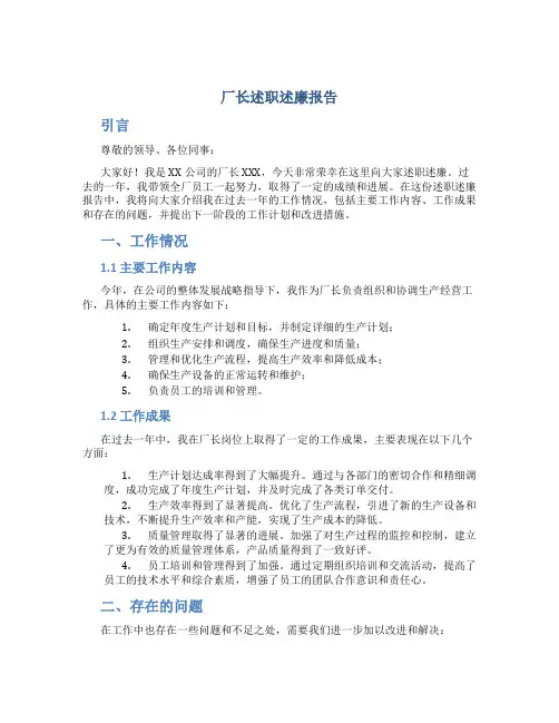 厂长述职述廉报告