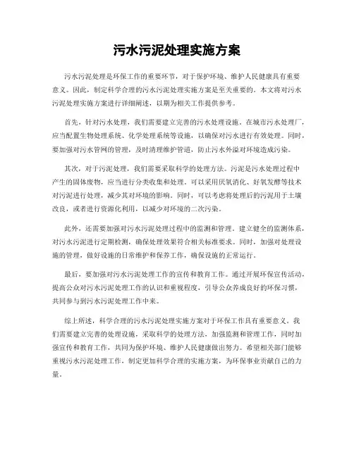 污水污泥处理实施方案
