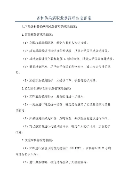 各种传染病职业暴露后应急预案