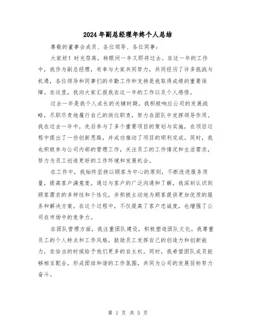 2024年副总经理年终个人总结(二篇)