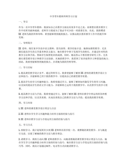 中学青年教师拜师学习计划