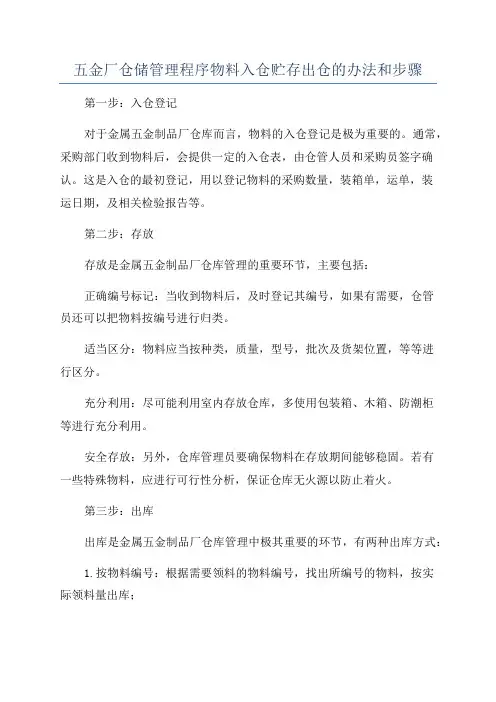 五金厂仓储管理程序物料入仓贮存出仓的办法和步骤