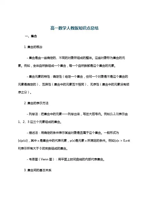 高一数学人教版知识点总结