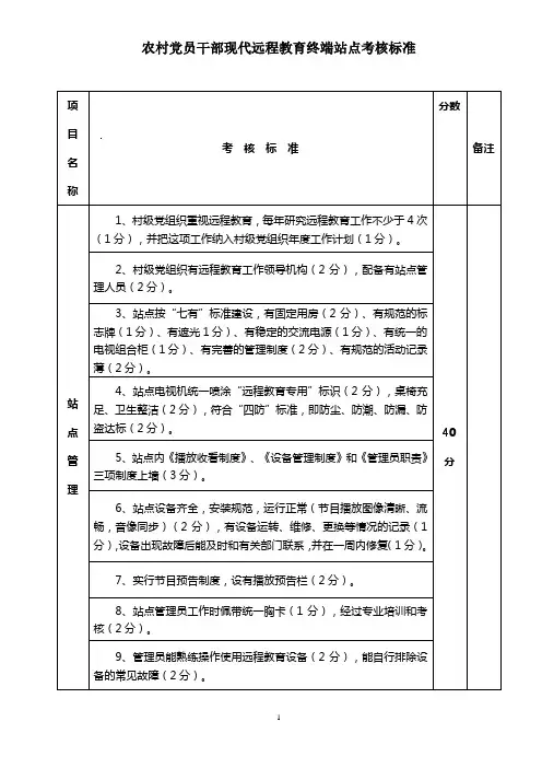 远程教育终端站点考核标准及其方法