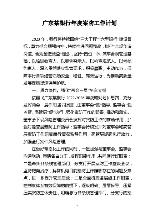 广东某银行年度案防工作计划