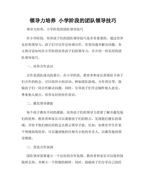领导力培养  小学阶段的团队领导技巧