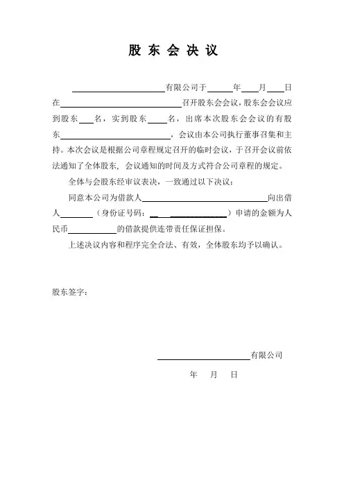 股东会决议(公司担保使用)