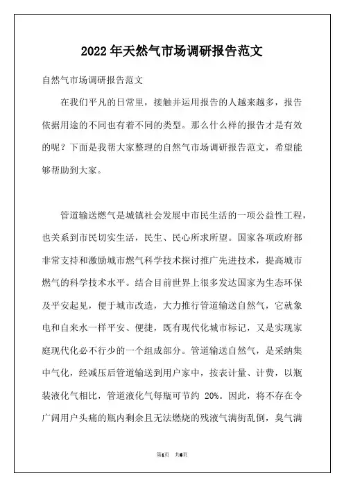 2022年天然气市场调研报告范文
