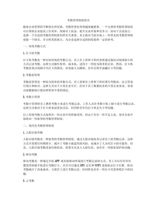 考勤管理制度排名