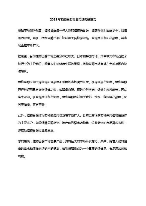 2023年植物甾醇行业市场调研报告