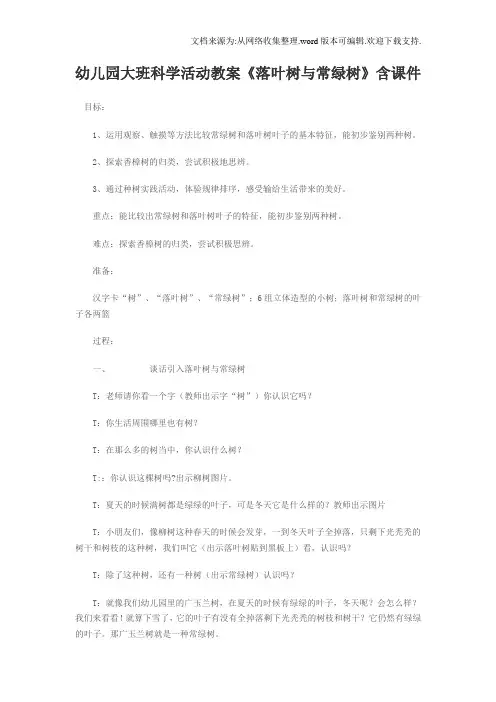 幼儿园大班落叶树与常绿树应彩云教案