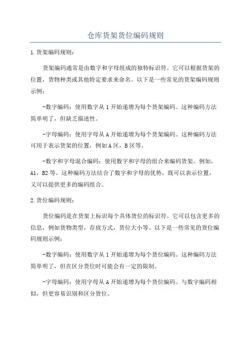 仓库货架货位编码规则