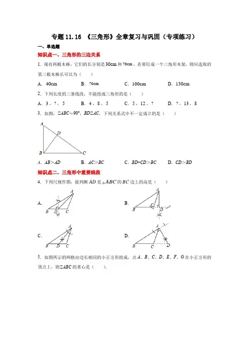 专题11.16 《三角形》全章复习与巩固(专项练习)-八年级数学上册基础知识专项讲练(人教版)