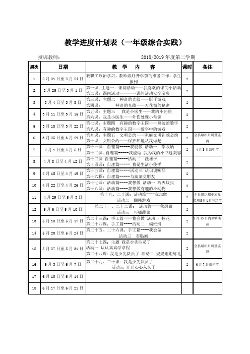 一年级综合实践教学进度