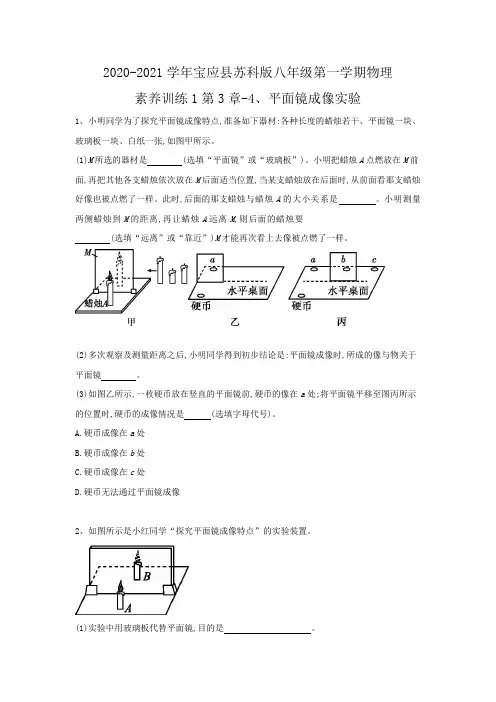 苏科版八年级上学期物理素养训练1第3章-4、平面镜成像实验(无答案)