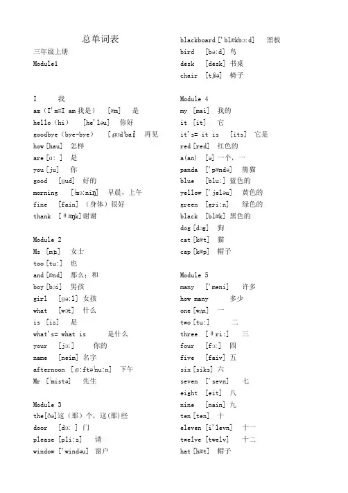 外研版英语3-6年级单词表(带音标).doc