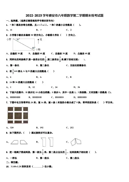 2022-2023学年雅安市六年级数学第二学期期末统考试题含解析