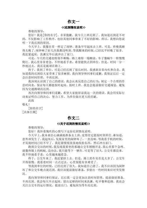单位上班迟到情况说明500字