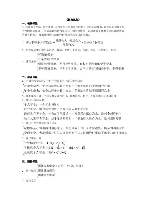 CFP课程学习中《保险规划》模块的公式及相关概念整理,仅供参考!