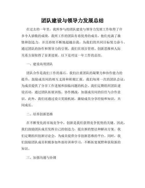 团队建设与领导力发展总结