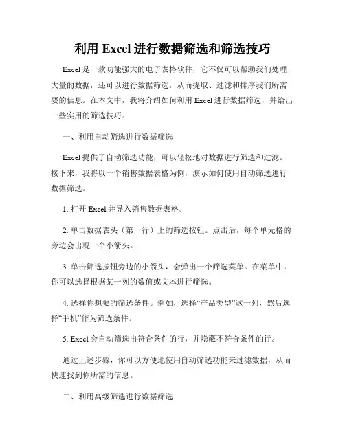 利用Excel进行数据筛选和筛选技巧