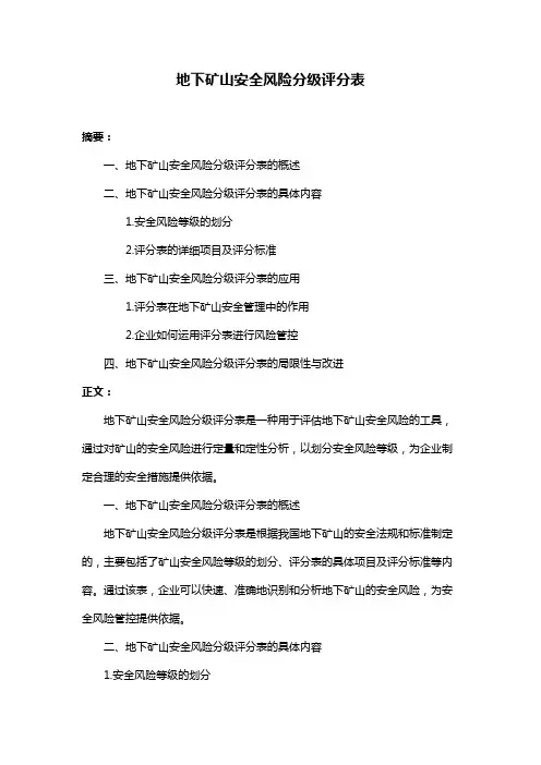 地下矿山安全风险分级评分表