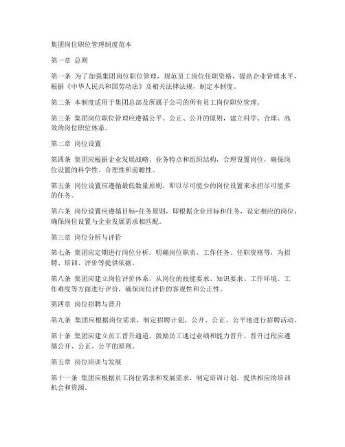 集团岗位职位管理制度范本