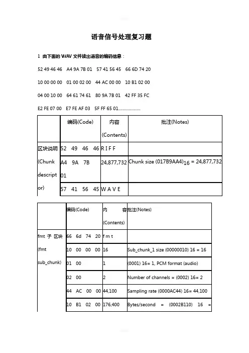 语音信号处理复习题