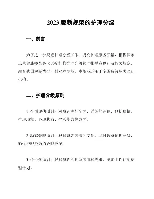 2023版新规范的护理分级