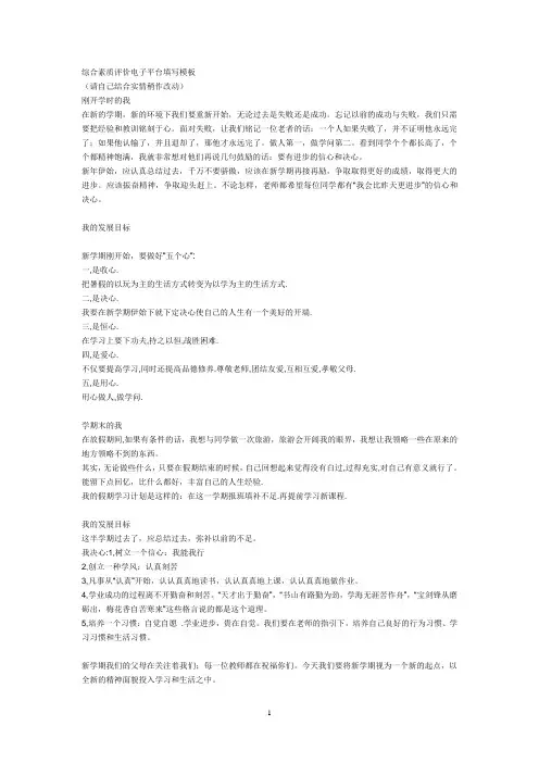综合素质评价电子平台填写模板
