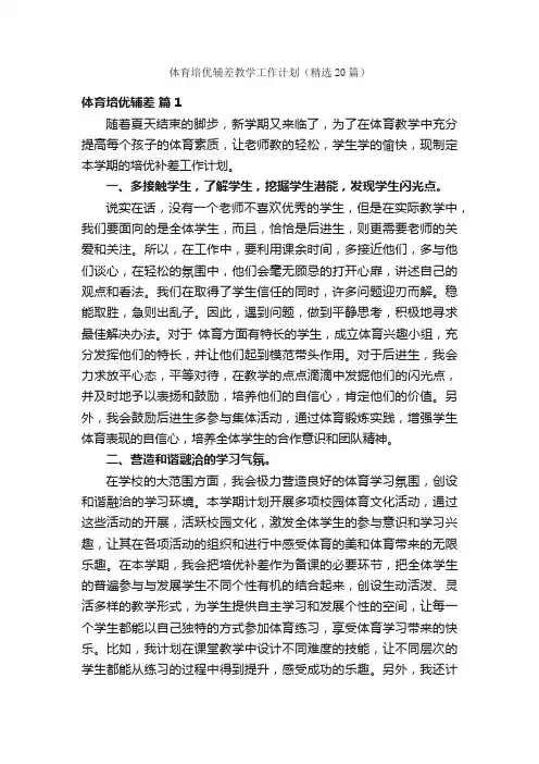 体育培优辅差教学工作计划（精选20篇）
