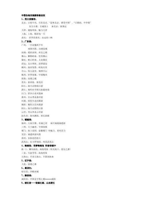 中国各地市旅游形象定位