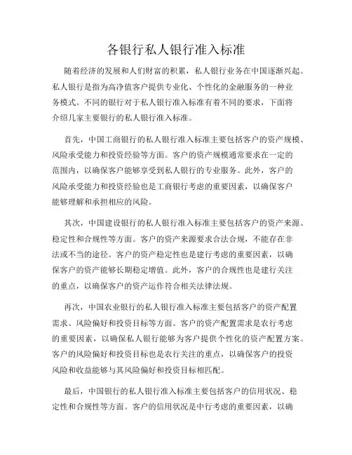 各银行私人银行准入标准
