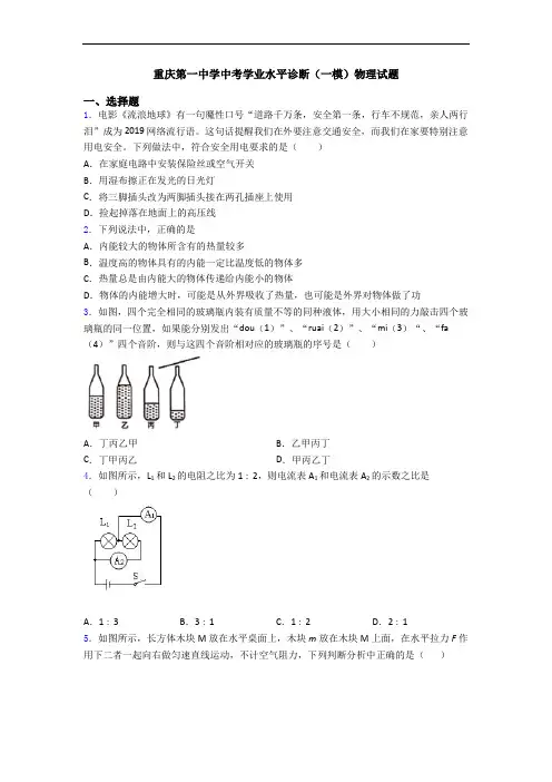 重庆第一中学中考学业水平诊断(一模)物理试题