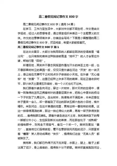高二暑假见闻记事作文800字（通用34篇）