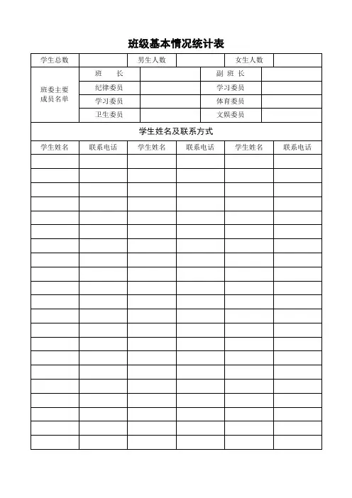 班主任工作手册、班级基本情况统计表---综合