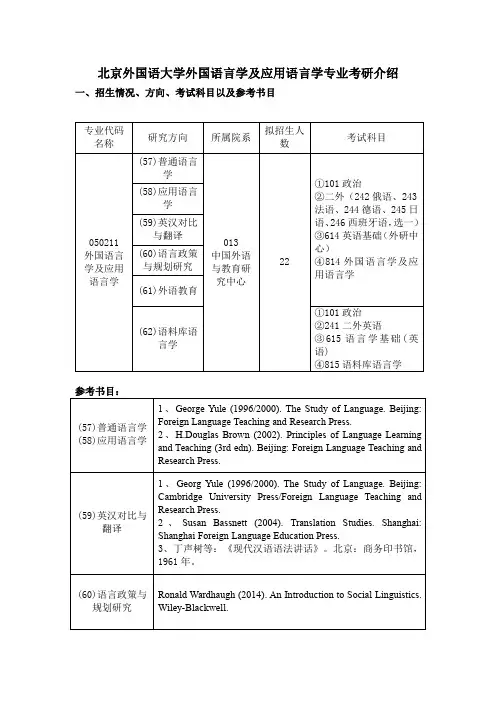 北京外国语大学外国语言学及应用语言学专业考研介绍2018