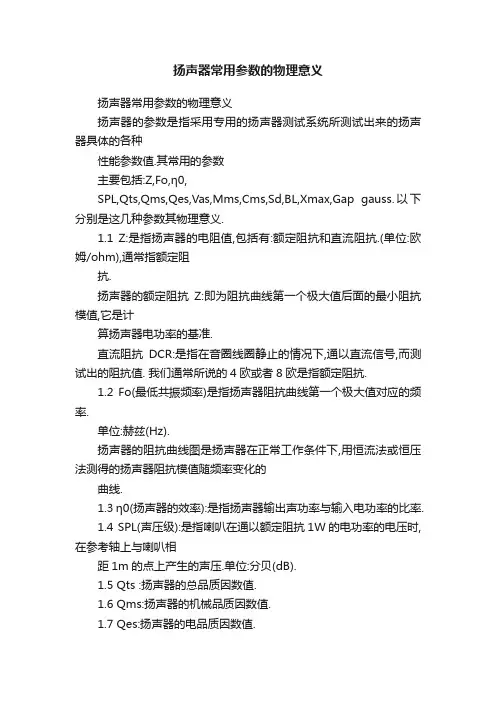 扬声器常用参数的物理意义