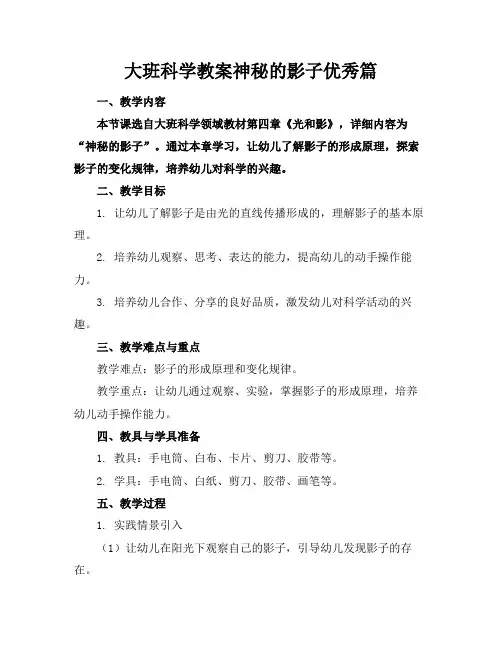大班科学教案神秘的影子优秀篇