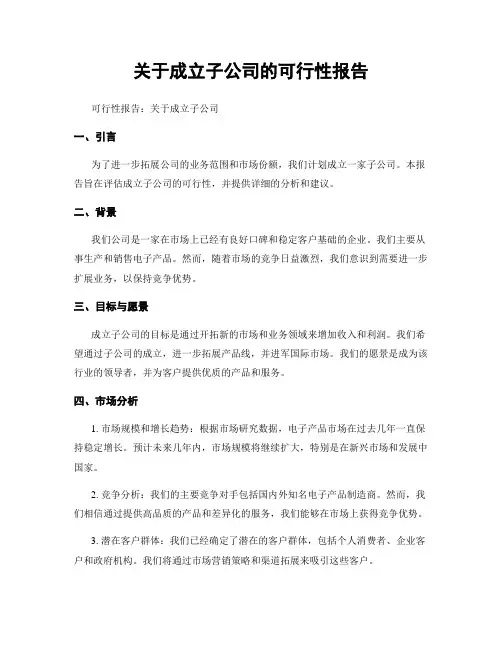 关于成立子公司的可行性报告