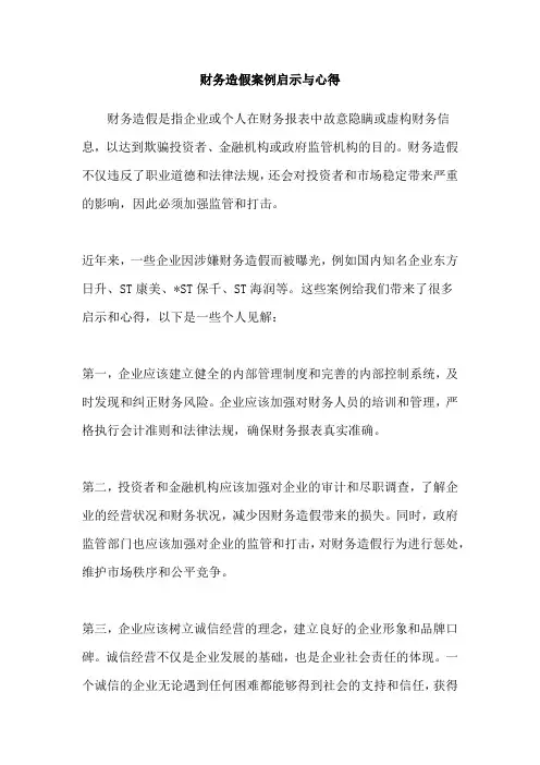 财务造假案例启示与心得
