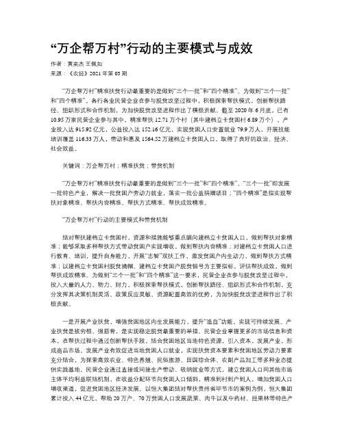 “万企帮万村”行动的主要模式与成效