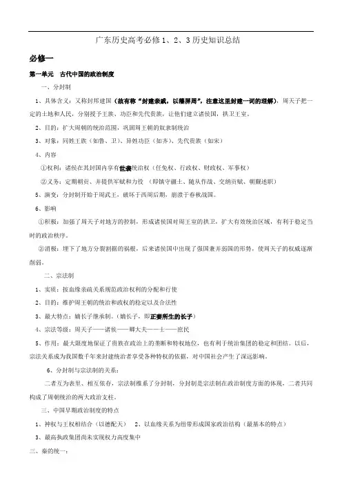 高考历史必修1、2、3、知识点总结