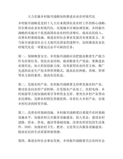 大力实施乡村振兴战略加快推进农业农村现代化