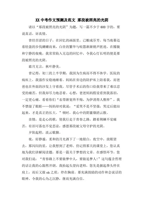 XX中考作文预测及范文那段被照亮的时光