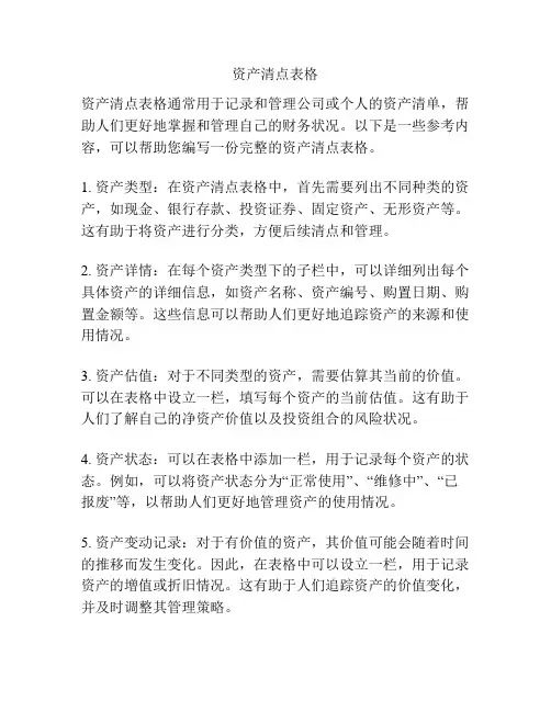 资产清点表格