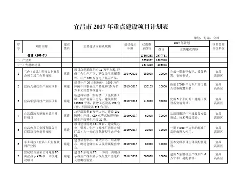 宜昌市2017年重点建设项目计划表