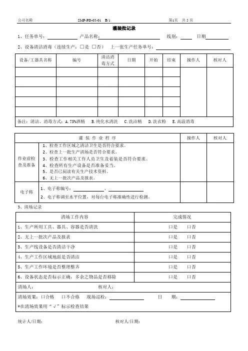 SMP-PD-03-01 化妆品灌装批记录 B1